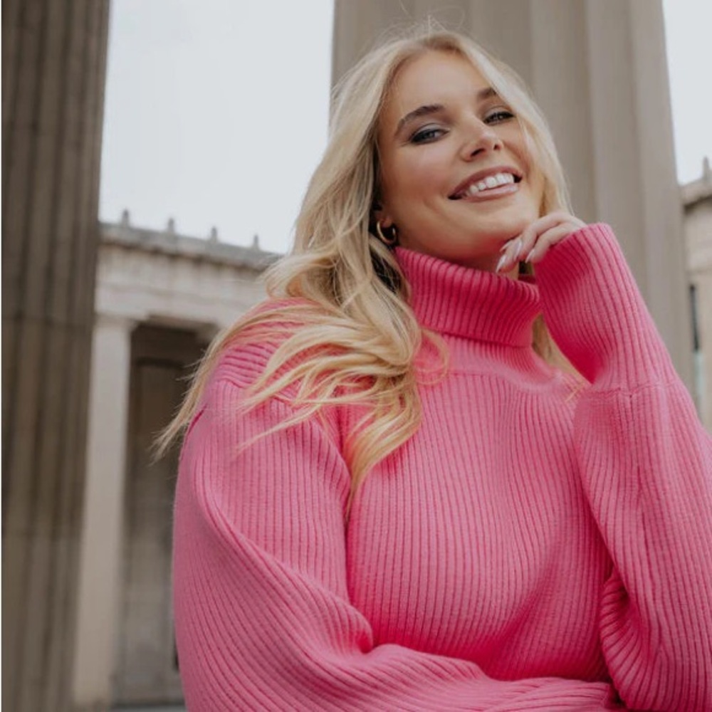 Kittenish Vibrant Pink Turtleneck Sweater